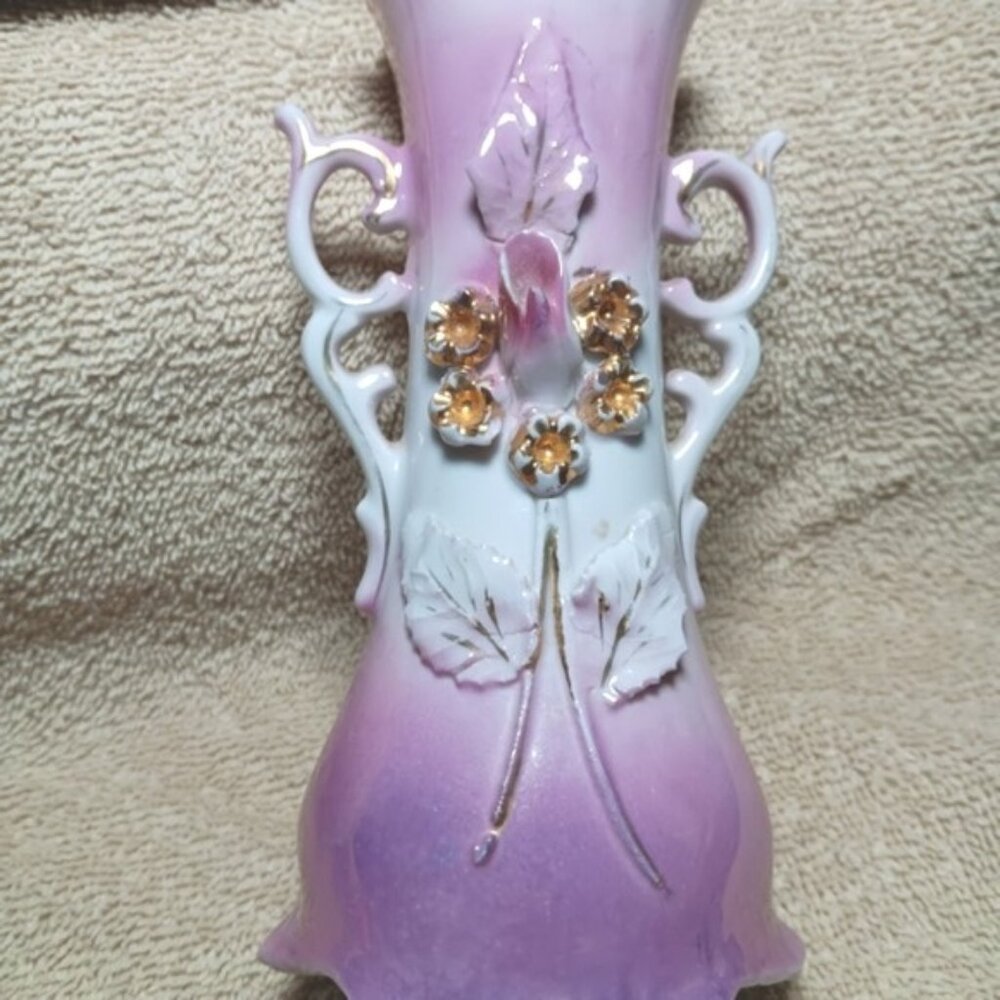 Collectable Vintage German Elegant Pink and White Floral Ceramic 6" Vase